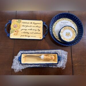 GRASSLANDS ROAD QUICHE LORRAINE YELLOW BLUE SUNFLOWER SERVING SET
